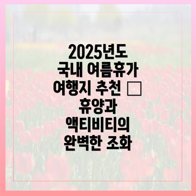 2025년도 국내 여름휴가 여행지 추천 – 휴양과 액티비티의 완벽한 조화