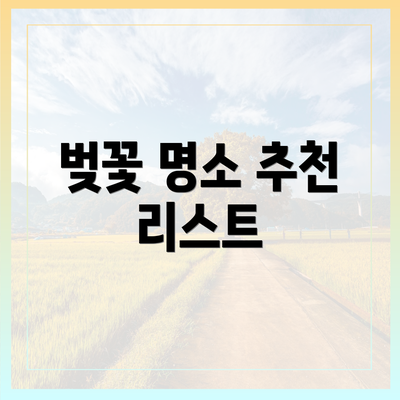 벚꽃 명소 추천 리스트