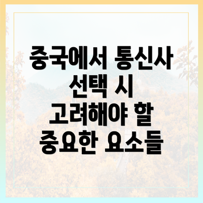 중국에서 통신사 선택 시 고려해야 할 중요한 요소들