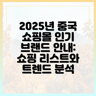 2025년 중국 쇼핑몰 인기 브랜드 안내: 쇼핑 리스트와 트렌드 분석